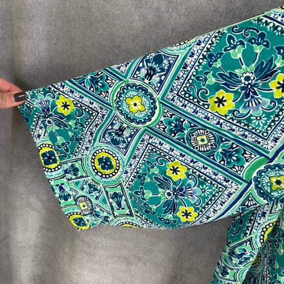 Catherines Top Womens 4X Green Floral Button Down 3/4 Length Sleeve Career Beach - Picture 4 of 13